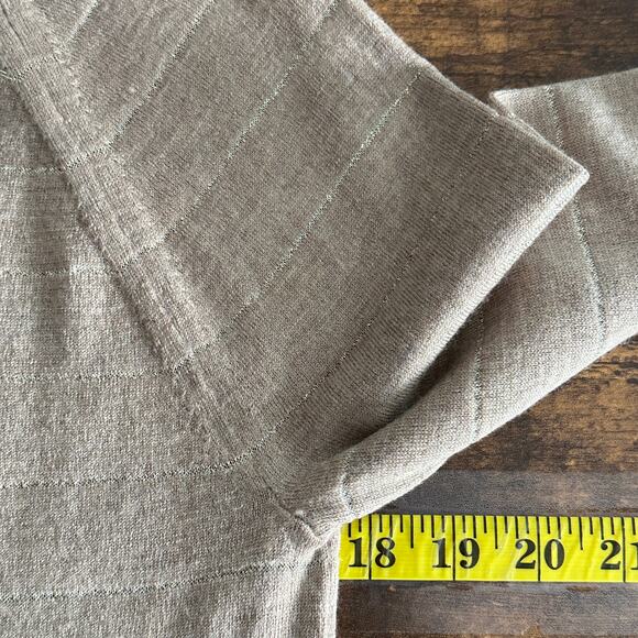 Banana Republic Merino Wool Sweater Large Tan Gold Stripe Quiet Luxury EUC - Picture 3 of 8
